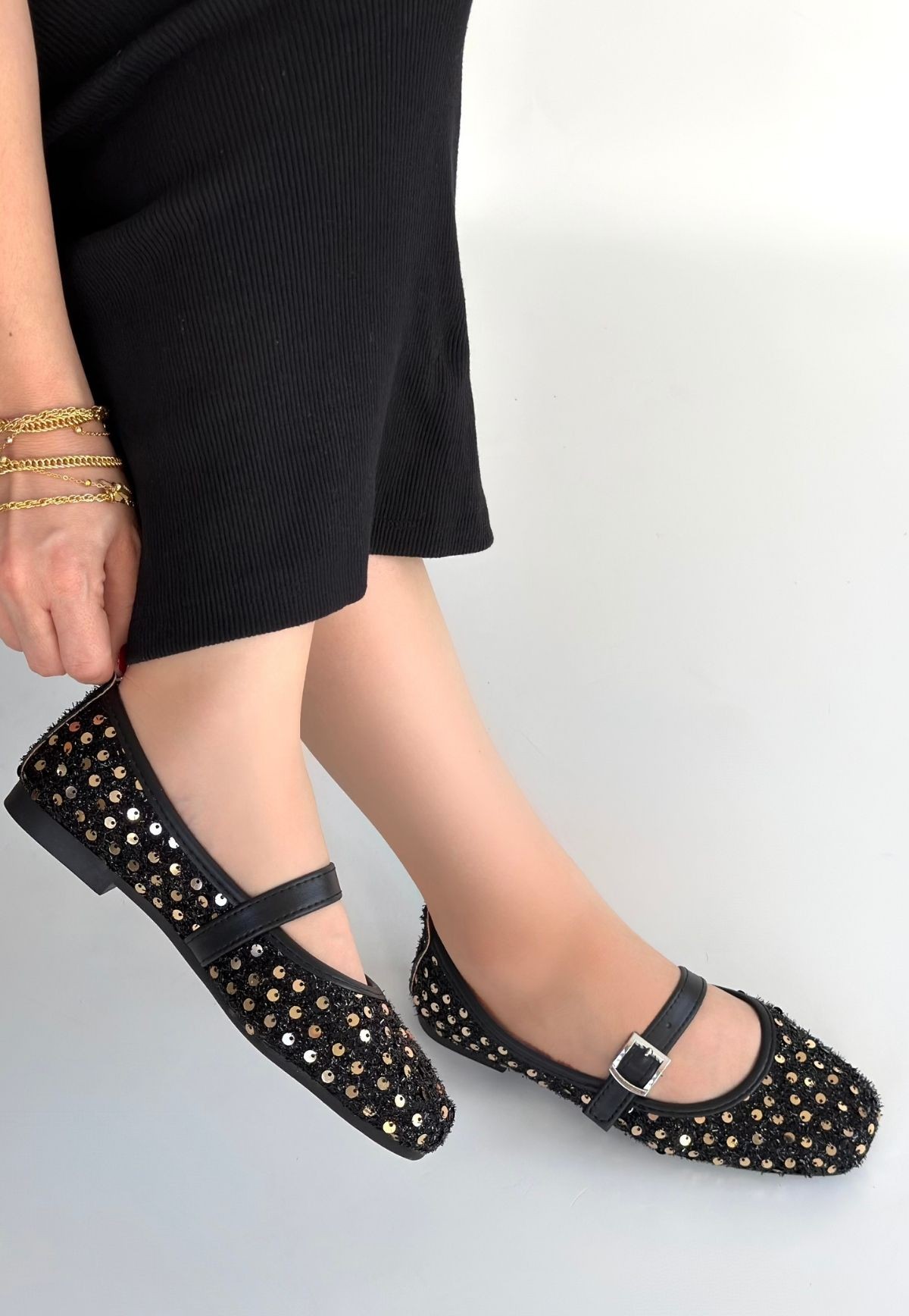 Moden Siyah Süet Babae Ayakkabı - Lisinya