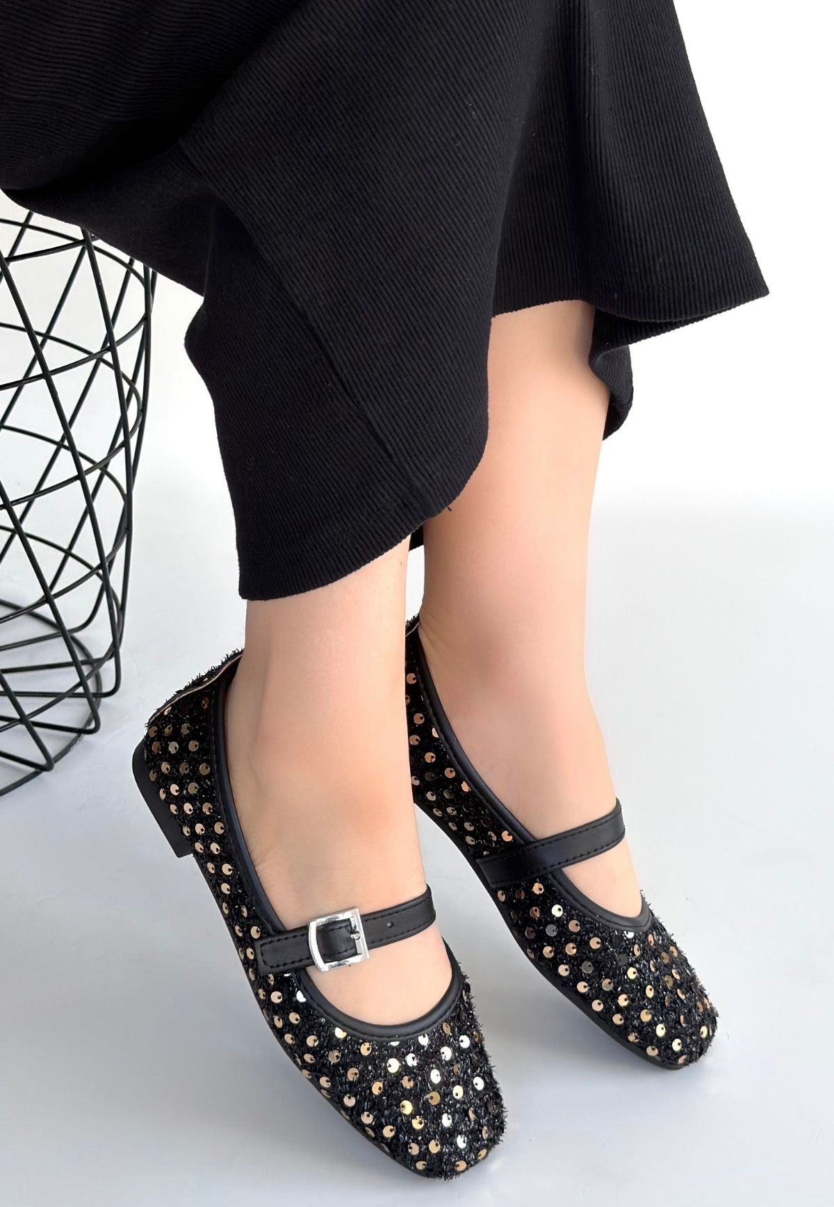 Moden Siyah Süet Babet Ayakkabı - Lisinya