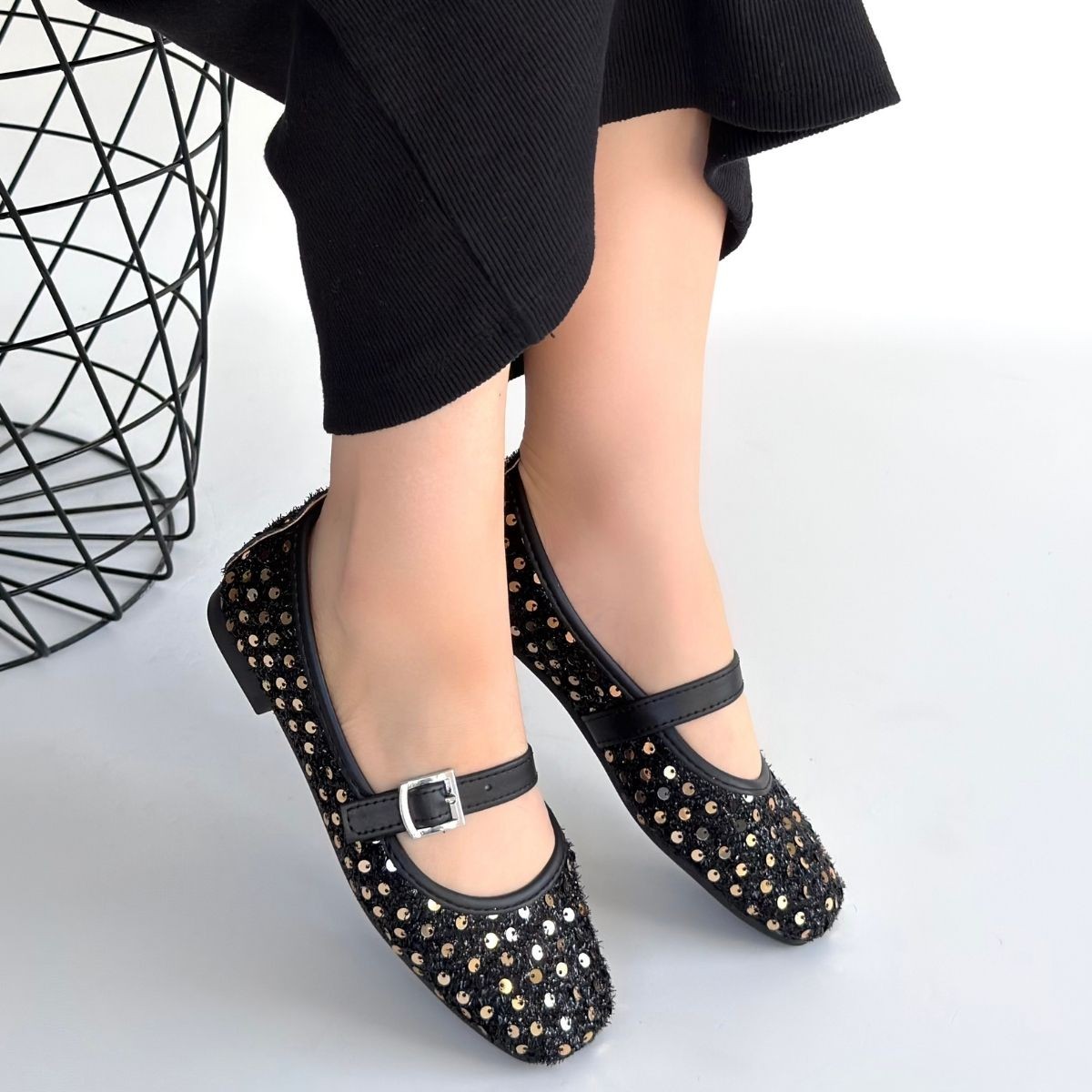 Moden Siyah Süet Babae Ayakkabı - Lisinya