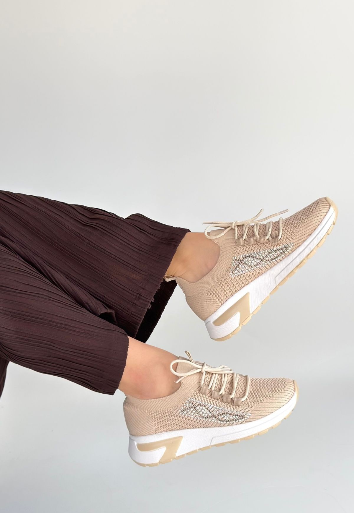 Belan Bej Triko Bağcıklı Spor Ayakkabı - Lisinya