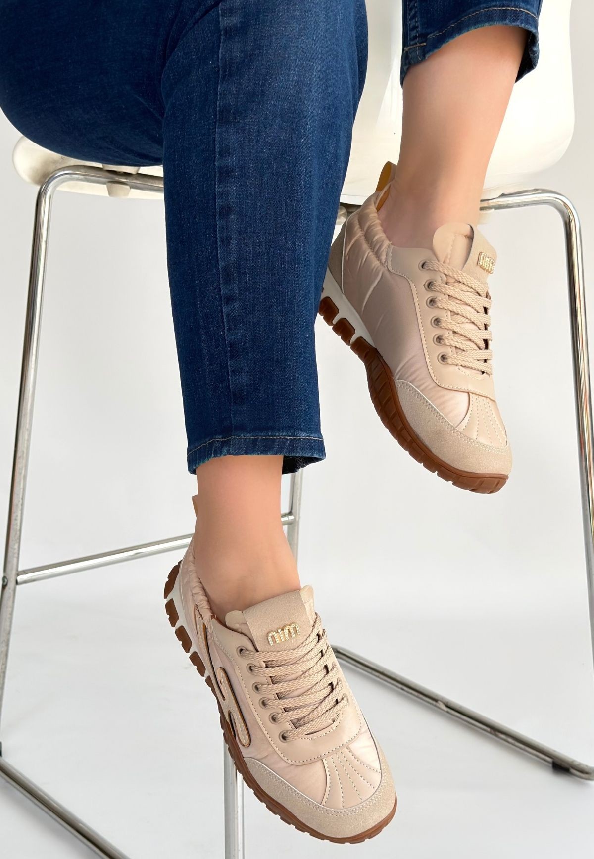 Huer Bej Nubuk Bağcıklı Spor Ayakkabı - Lisinya