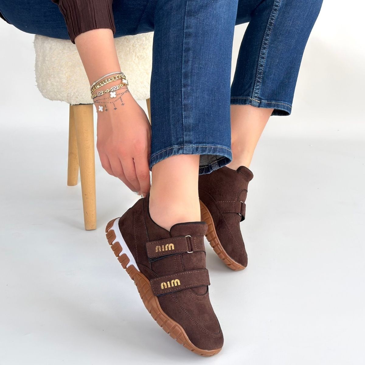 Tunga Kahverengi Süet Cırt Cırtlı Spor Ayakkabı - Lisinya