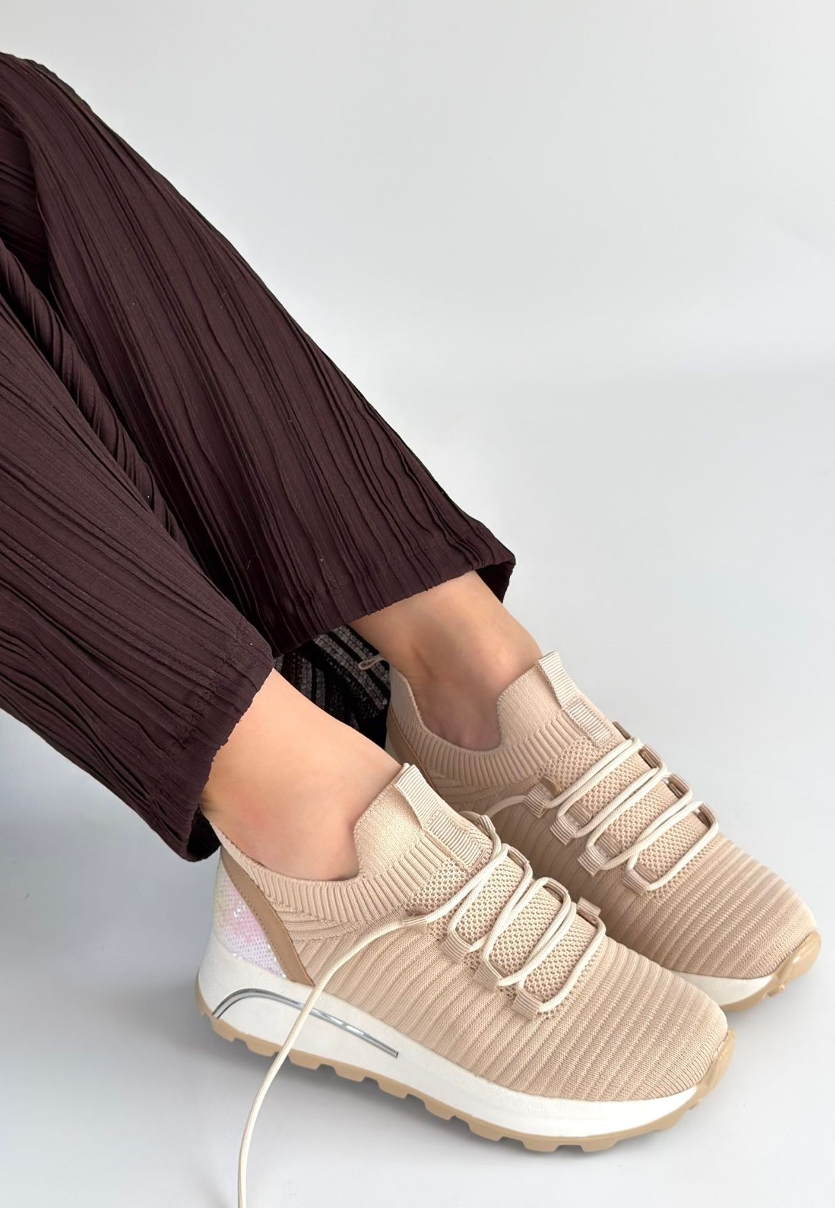 Feort Bej Triko Bağcıklı Spor Ayakkabı - Lisinya