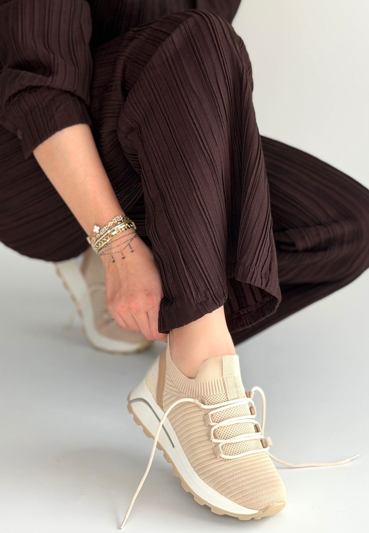 Feort Bej Triko Bağcıklı Spor Ayakkabı - Lisinya