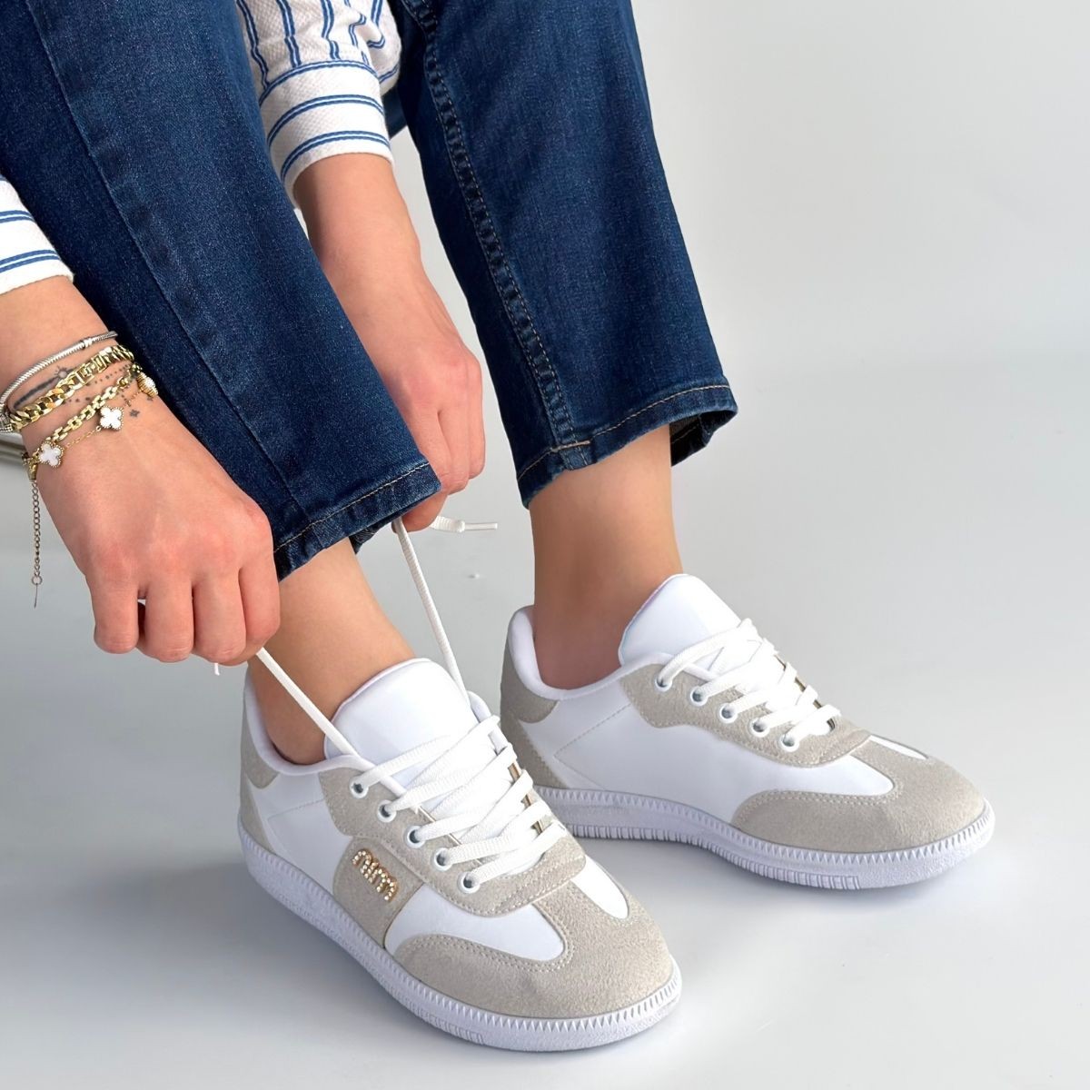 Lunga Beyaz Cilt Bağcıklı Spor Ayakkabı - Lisinya