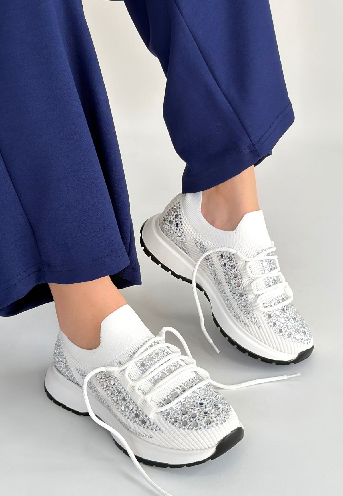 Ceas Beyaz Triko Bağcıklı Spor Ayakkabı - Lisinya