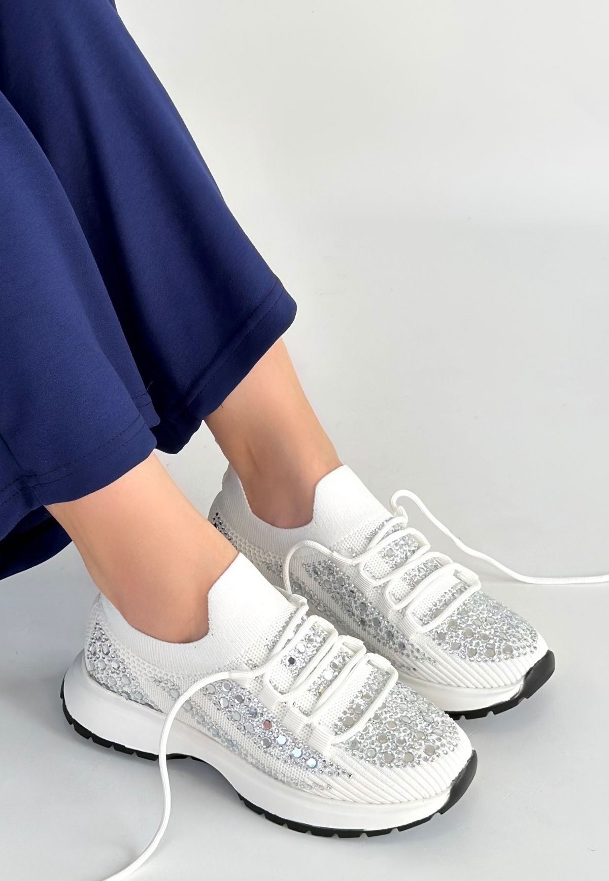 Ceas Beyaz Triko Bağcıklı Spor Ayakkabı - Lisinya