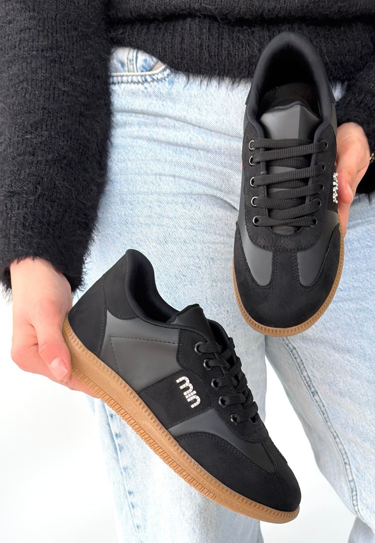 Lunga Siyah Cilt Bağcıklı Spor Ayakkabı - Lisinya