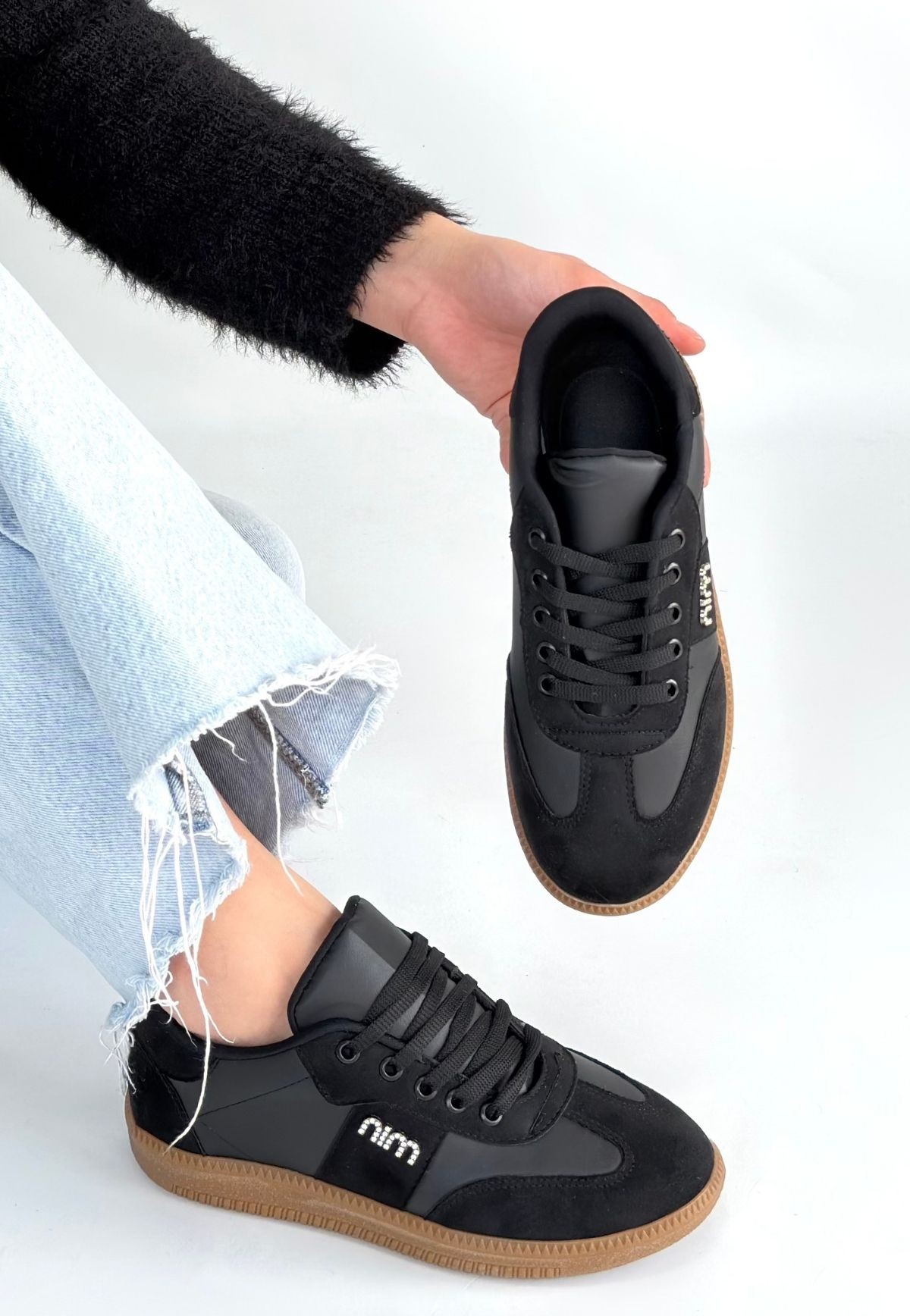 Lunga Siyah Cilt Bağcıklı Spor Ayakkabı - Lisinya