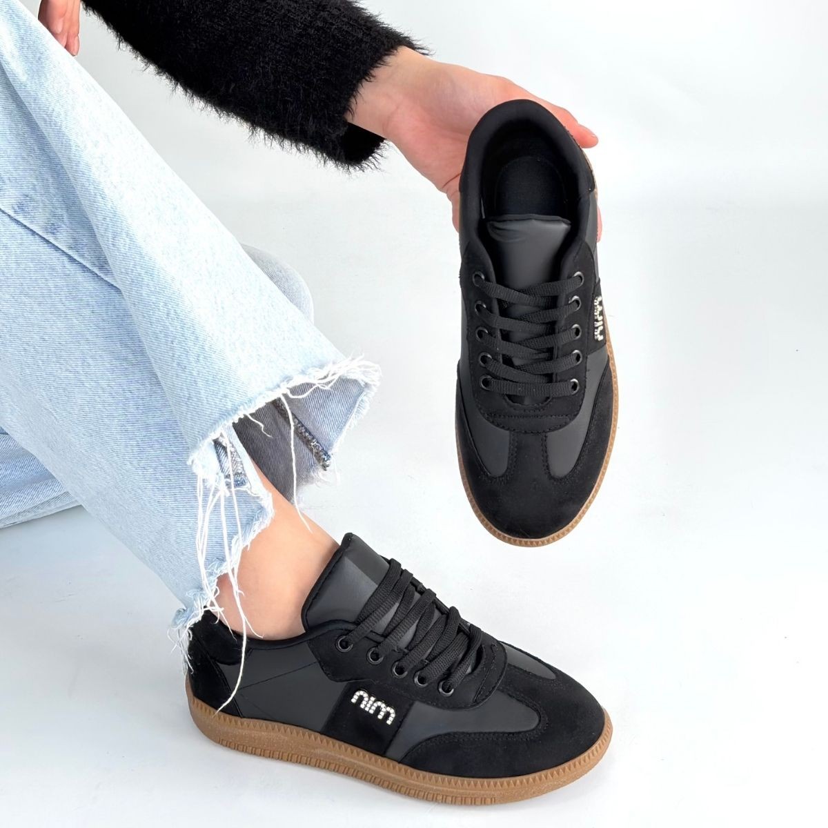 Lunga Siyah Cilt Bağcıklı Spor Ayakkabı - Lisinya