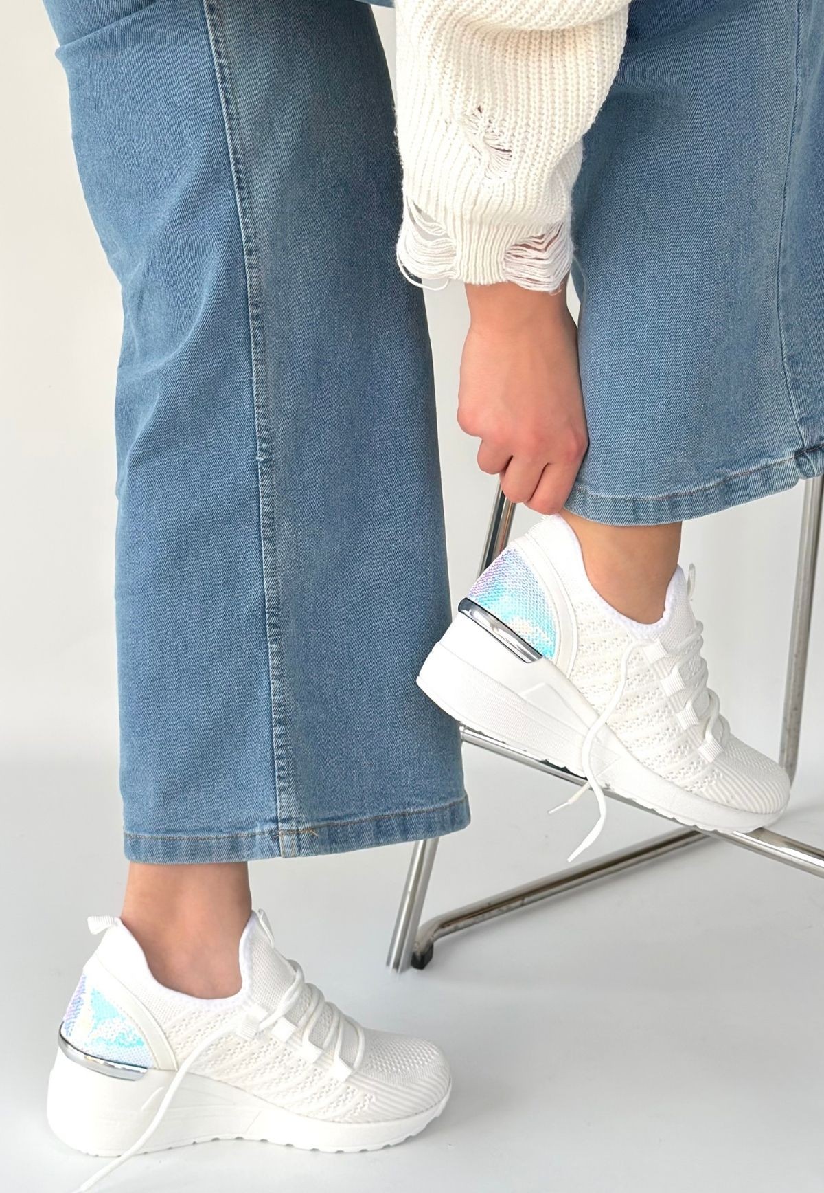 Weor Beyaz Triko Bağcıklı Spor Ayakkabı - Lisinya