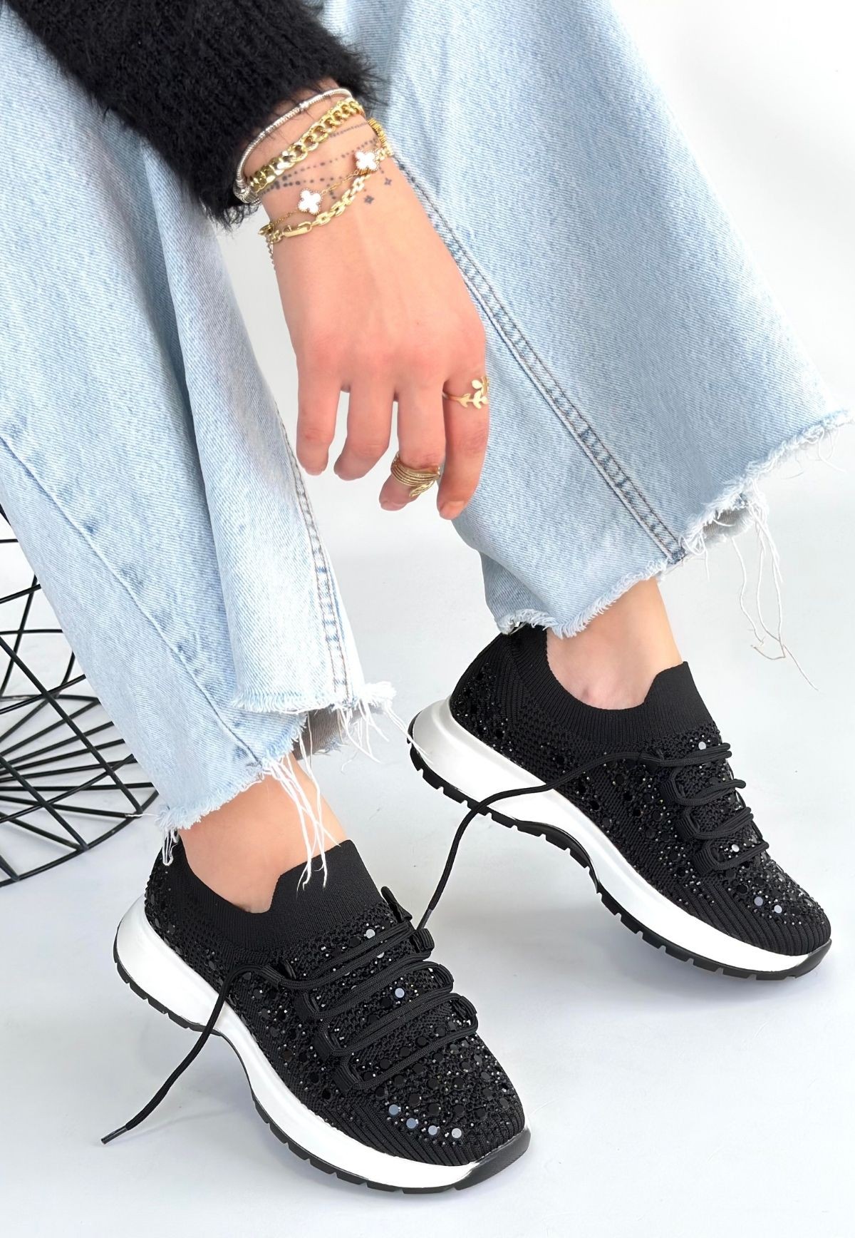 Ceas Siyah Triko Bağcıklı Spor Ayakkabı - Lisinya