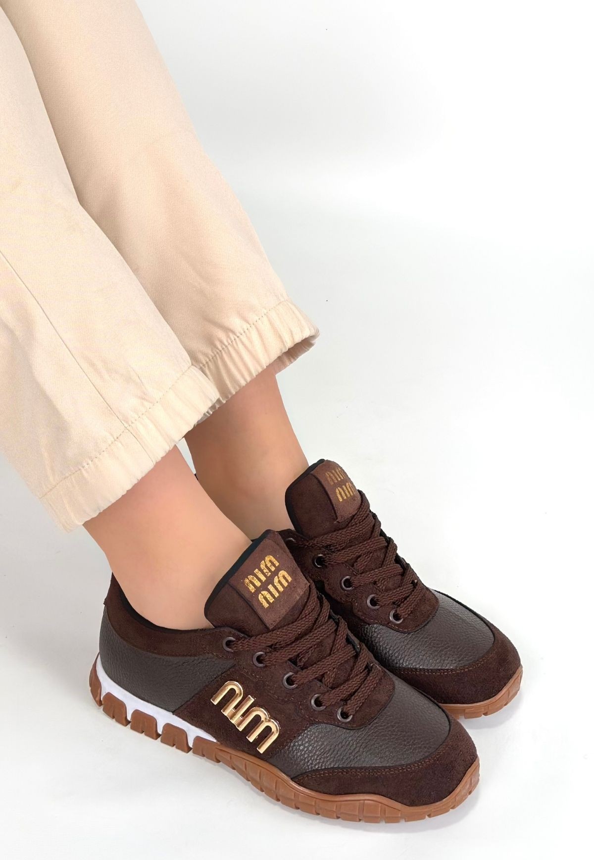 Marje Kahverengi Cilt Bağcıklı Spor Ayakkabı - Lisinya