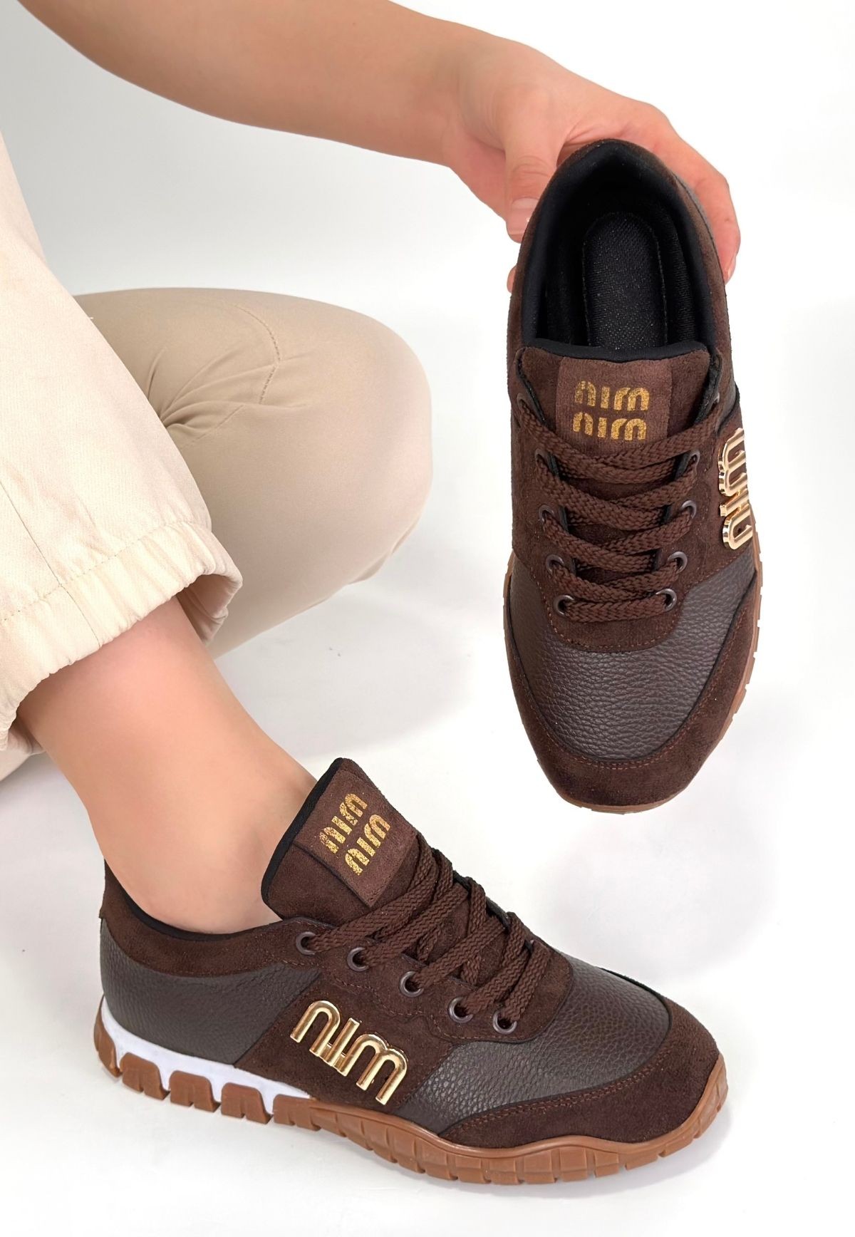 Marje Kahverengi Cilt Bağcıklı Spor Ayakkabı - Lisinya