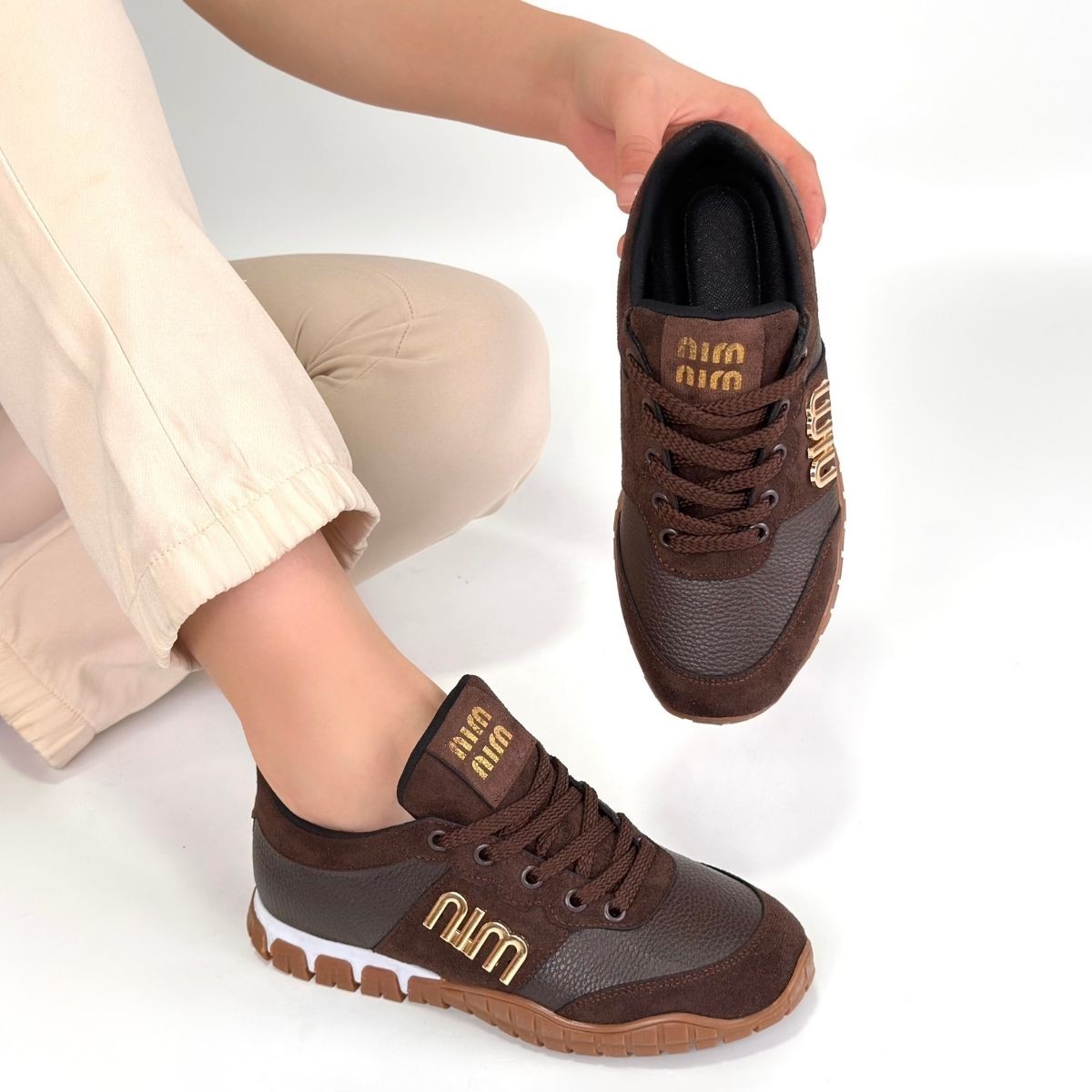 Marje Kahverengi Cilt Bağcıklı Spor Ayakkabı - Lisinya