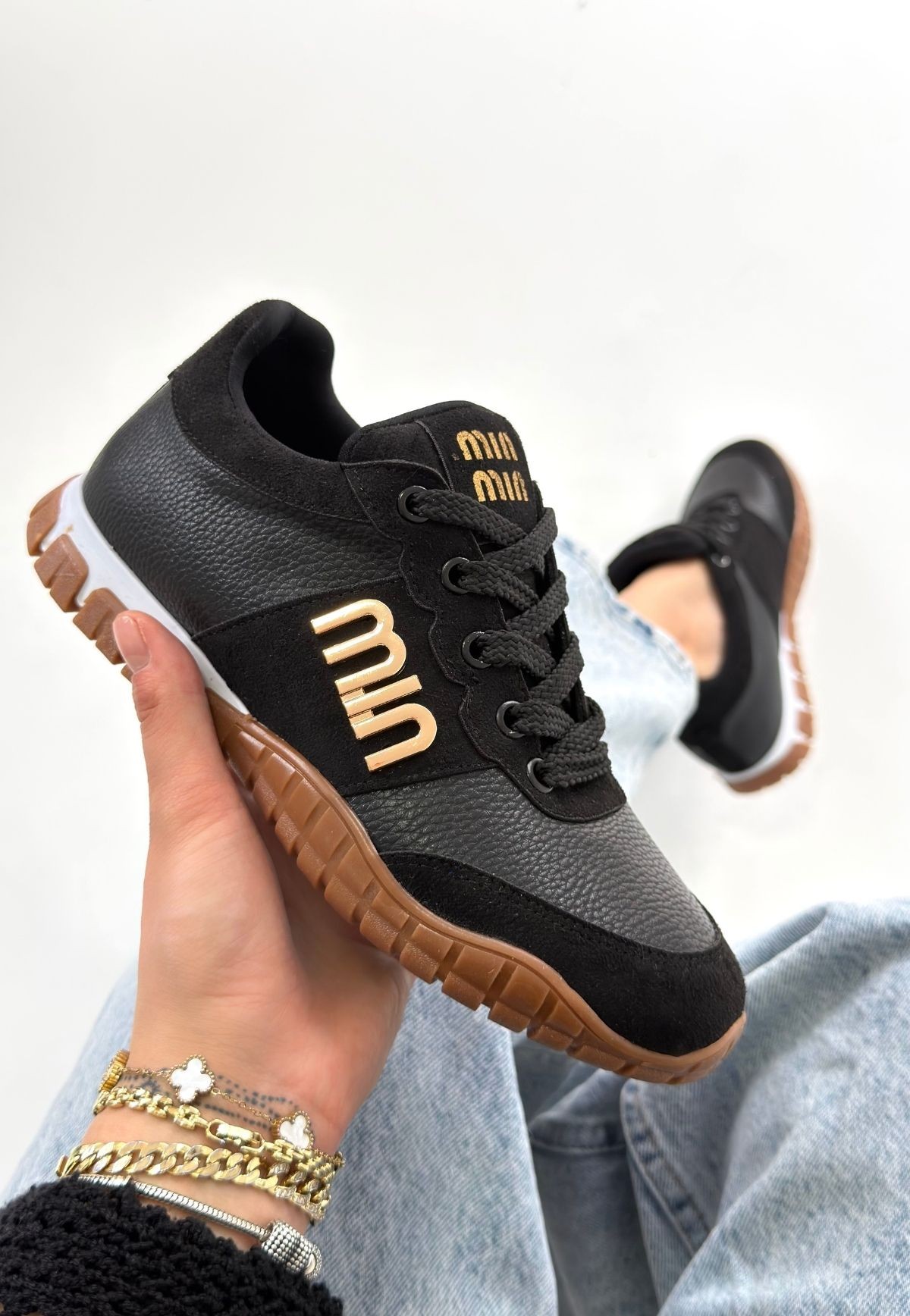 Marje Siyah Cilt Bağcıklı Spor Ayakkabı - Lisinya