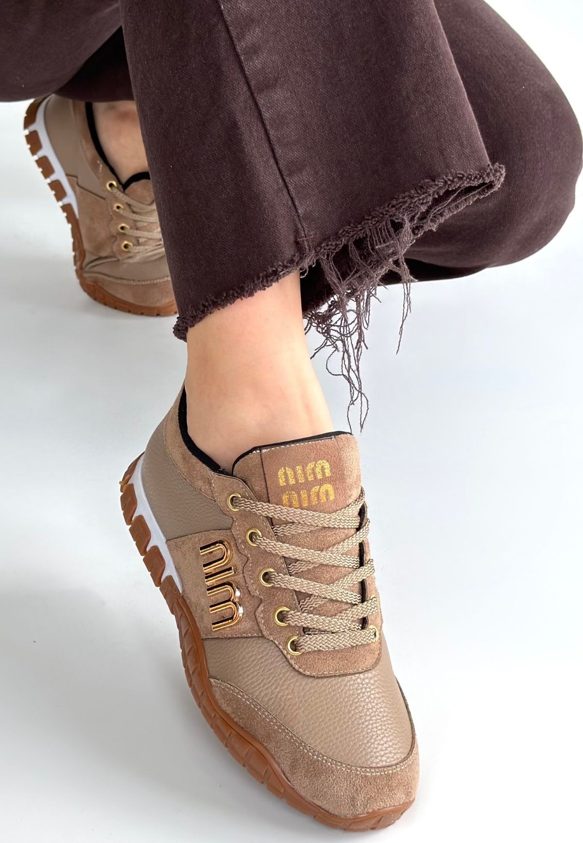 Marje Vizon Cilt Bağcıklı Spor Ayakkabı - Lisinya