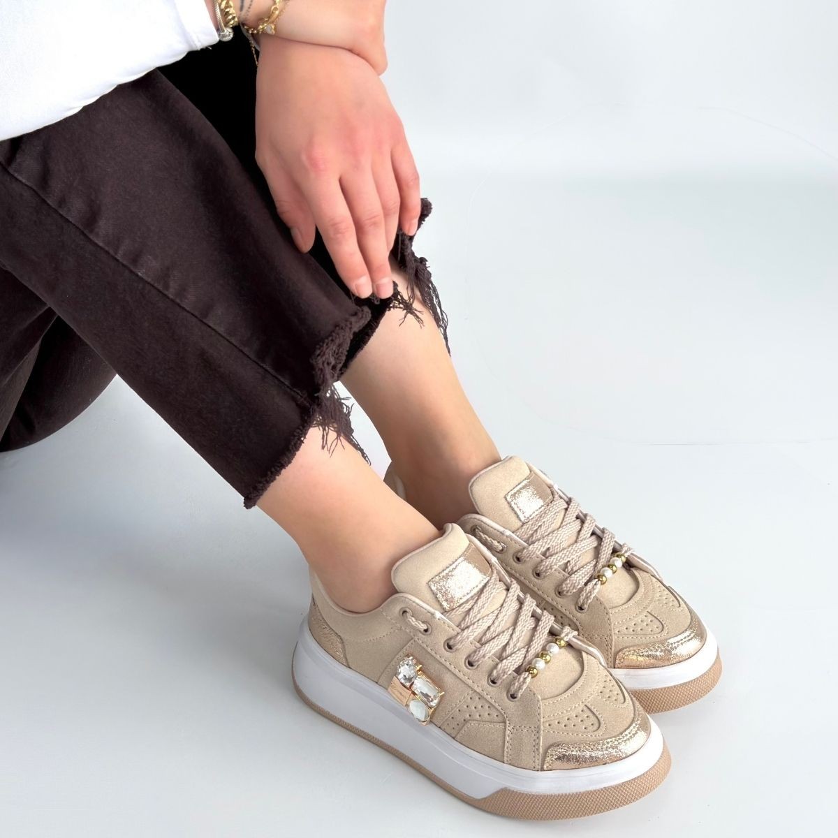 Ceans Bej Süet Bağcıklı Spor Ayakkabı - Lisinya