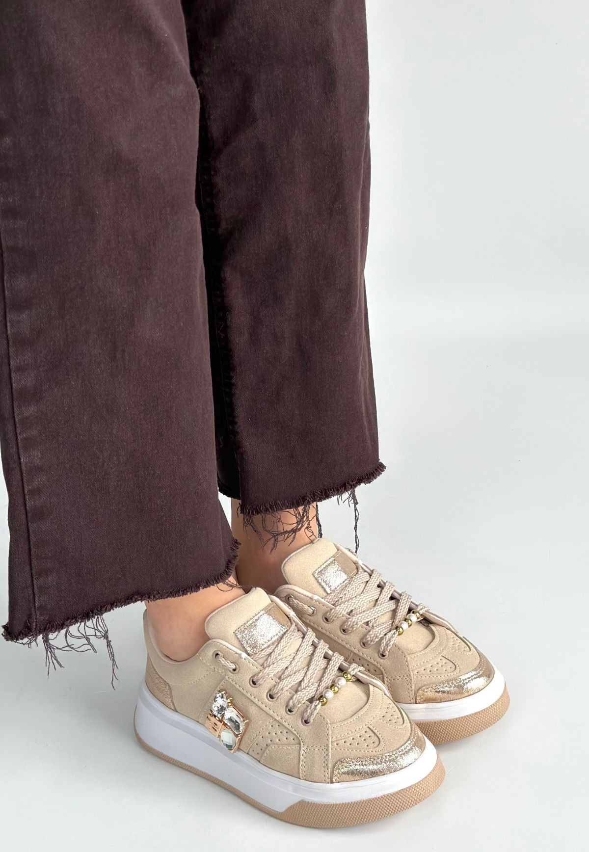 Ceans Bej Süet Bağcıklı Spor Ayakkabı - Lisinya