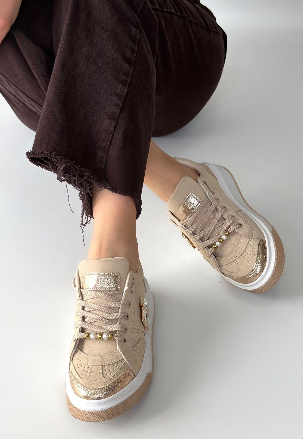 Ceans Bej Süet Bağcıklı Spor Ayakkabı - Lisinya