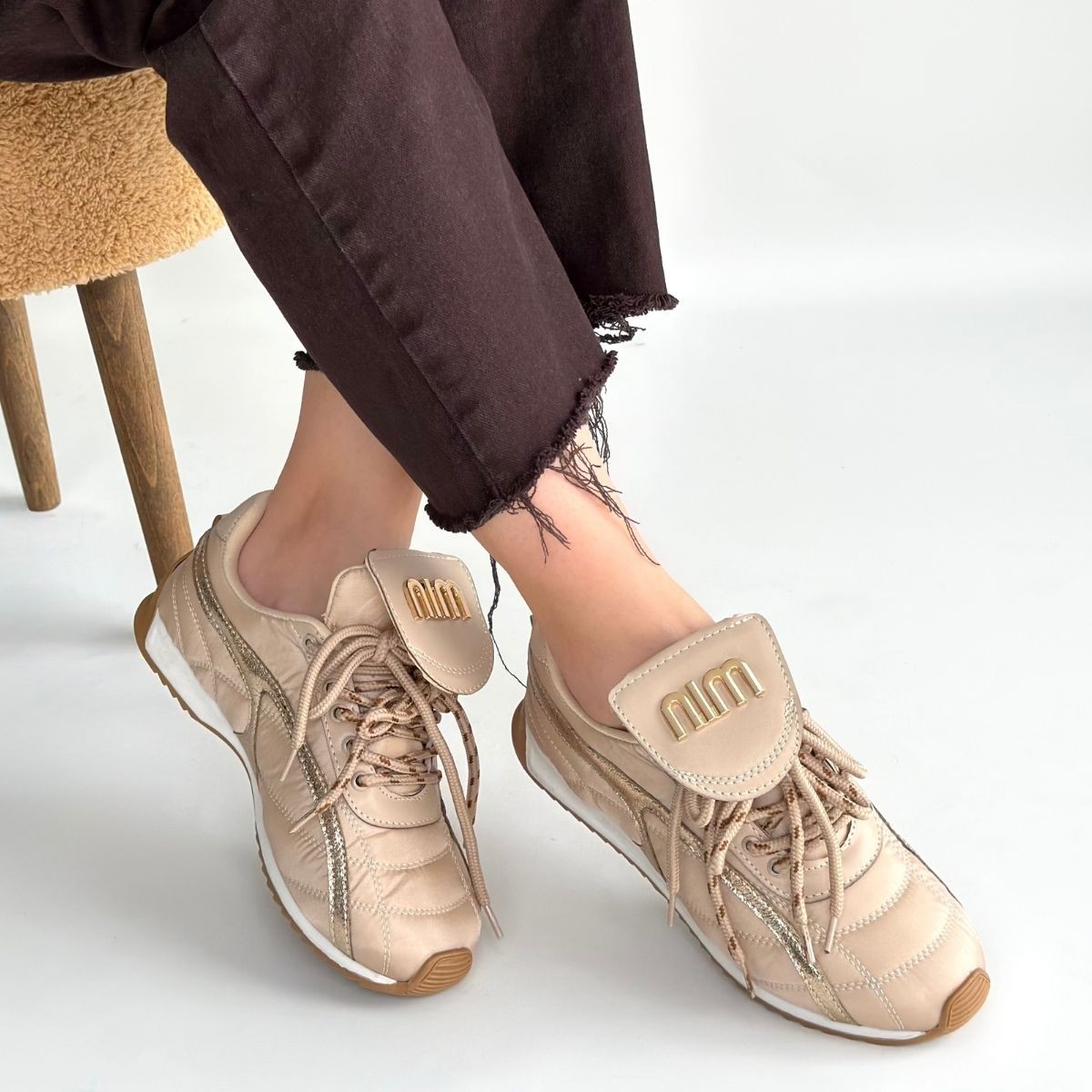 Dissa Bej Cilt Bağcıklı Paraşüt Detaylı Spor Ayakkabı - Lisinya