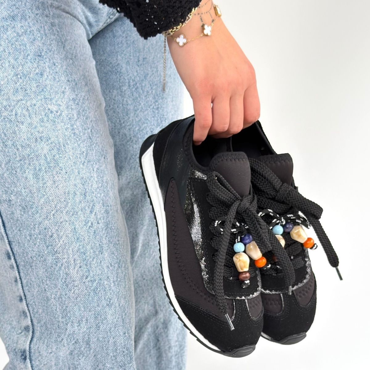 Riaf Siyah Cilt Bağcıklı Spor Ayakkabı - Lisinya