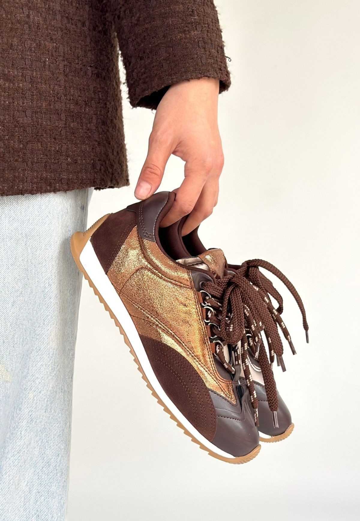 Reat Kahverengi Cilt Bağcıklı  Paraşüt Detaylı Spor Ayakkabı - Lisinya