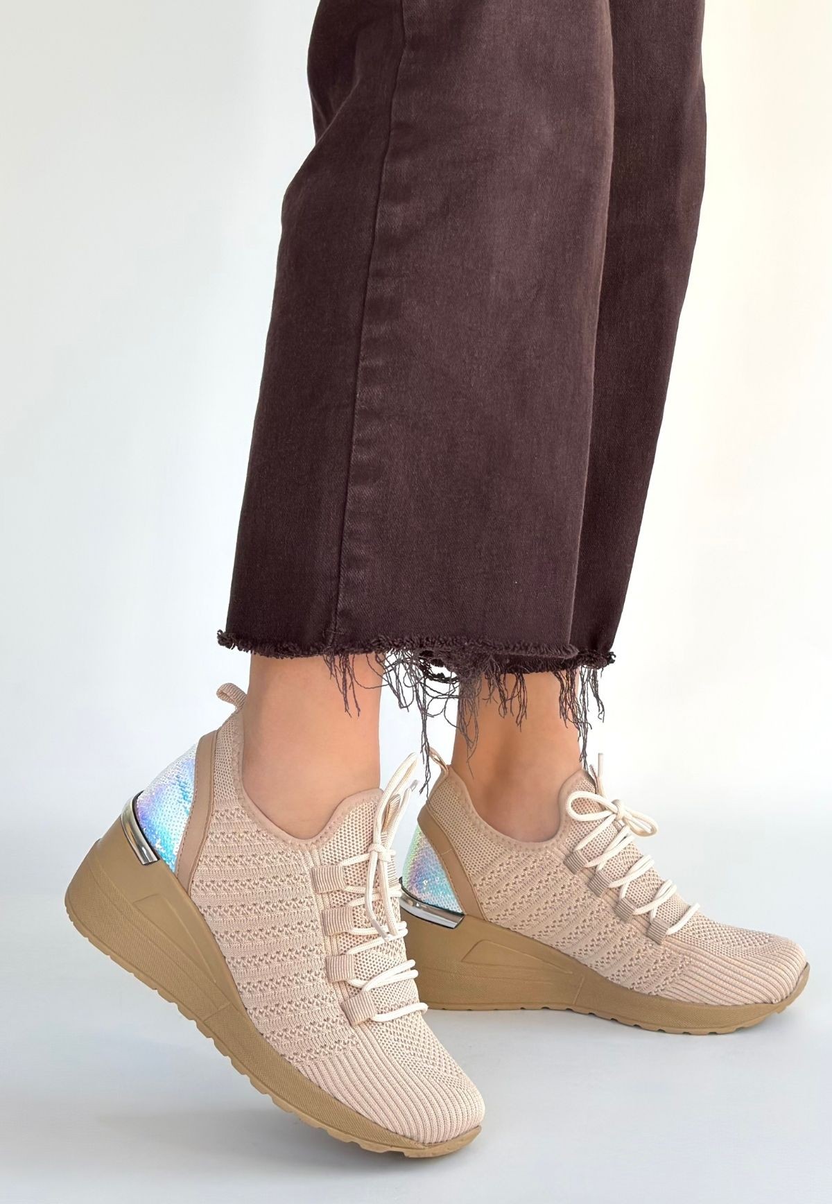 Weor Bej Triko Bağcıklı Spor Ayakkabı - Lisinya