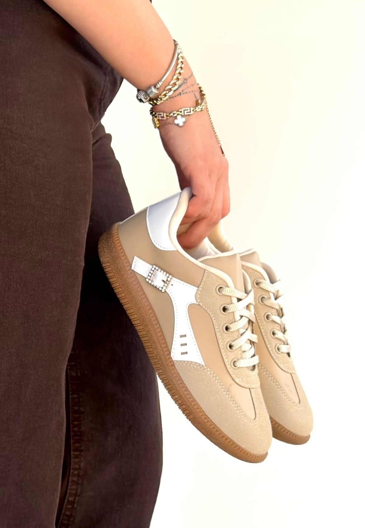 Mier Bej Cilt Bağcıklı Spor Ayakkabı - Lisinya