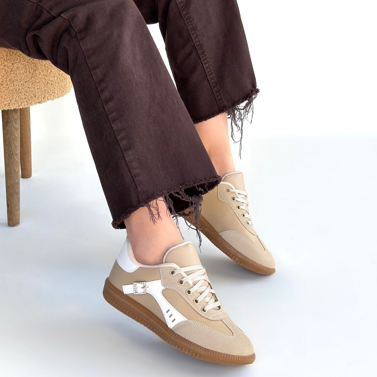 Mier Bej Cilt Bağcıklı Spor Ayakkabı - Lisinya