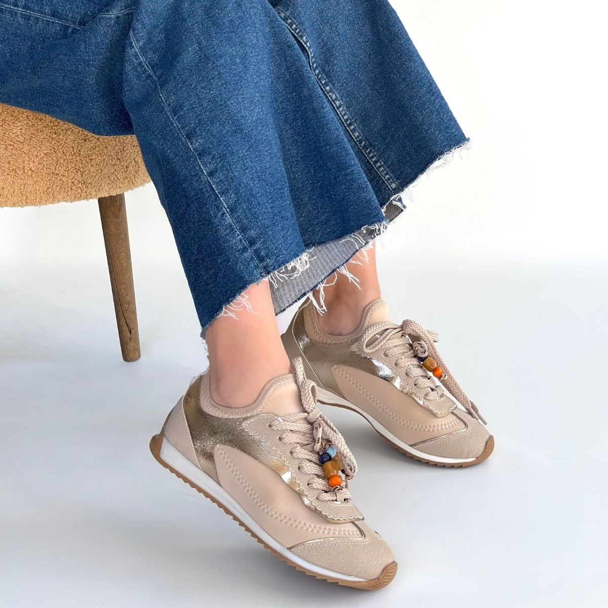 Riaf Bej Cilt Bağcıklı Spor Ayakkabı - Lisinya