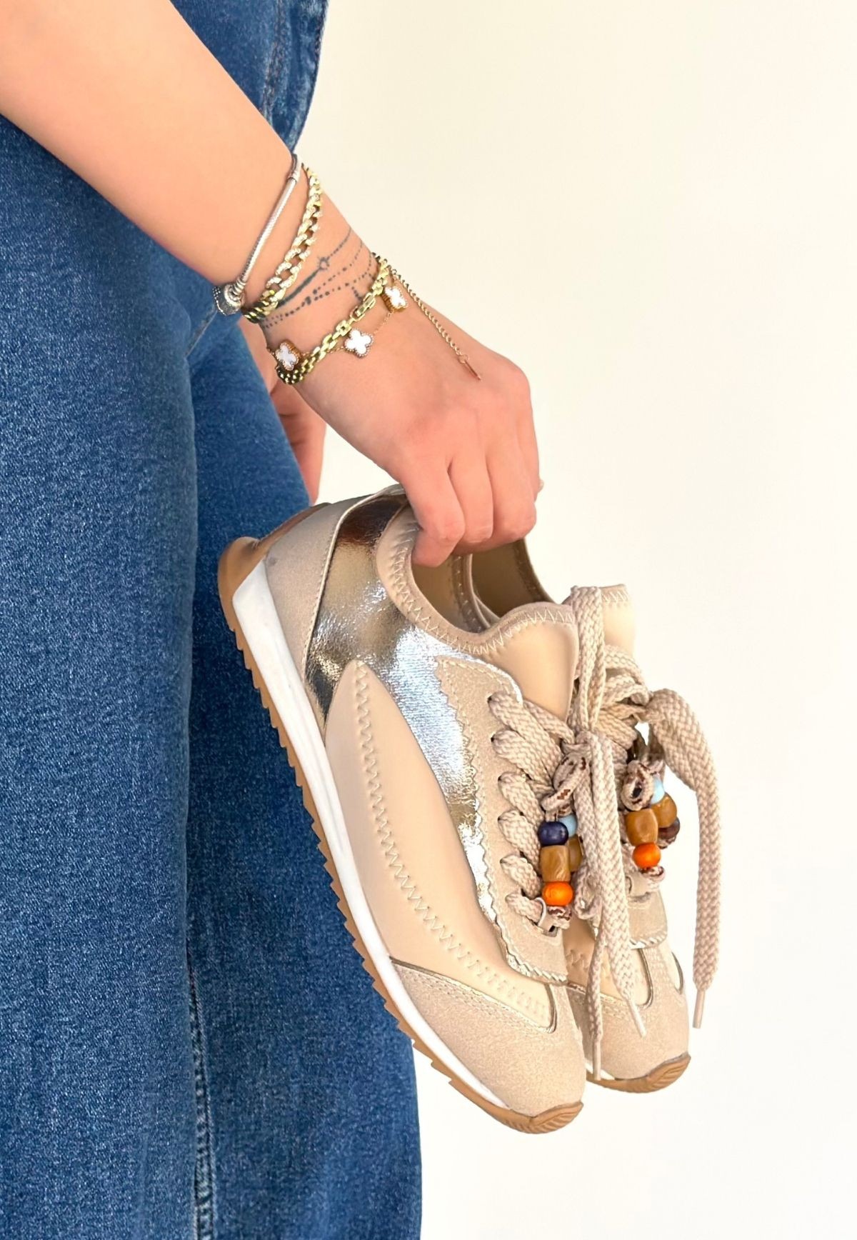 Riaf Bej Cilt Bağcıklı Spor Ayakkabı - Lisinya