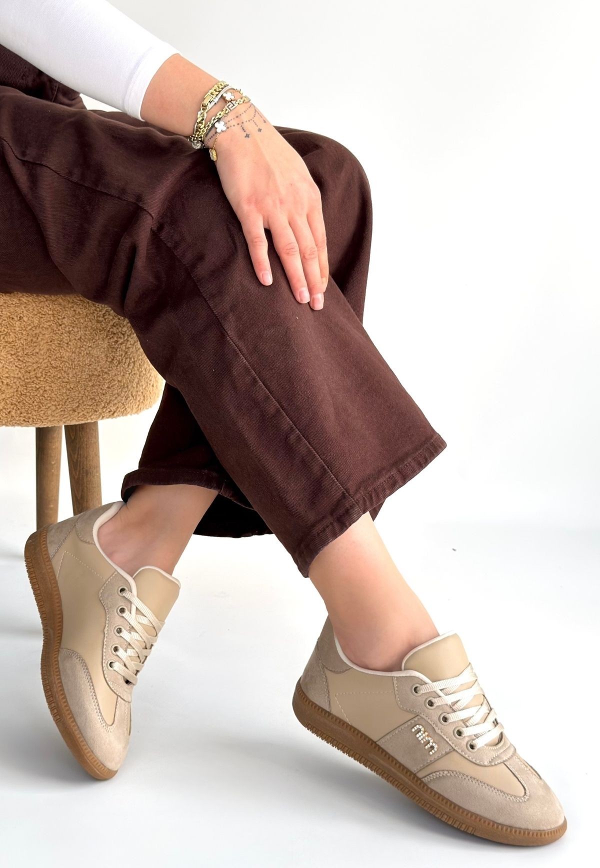 Lunga Bej Cilt Bağcıklı Spor Ayakkabı - Lisinya Lunga Bej Cilt Bağcıklı Spor Ayakkabı - Lisinya