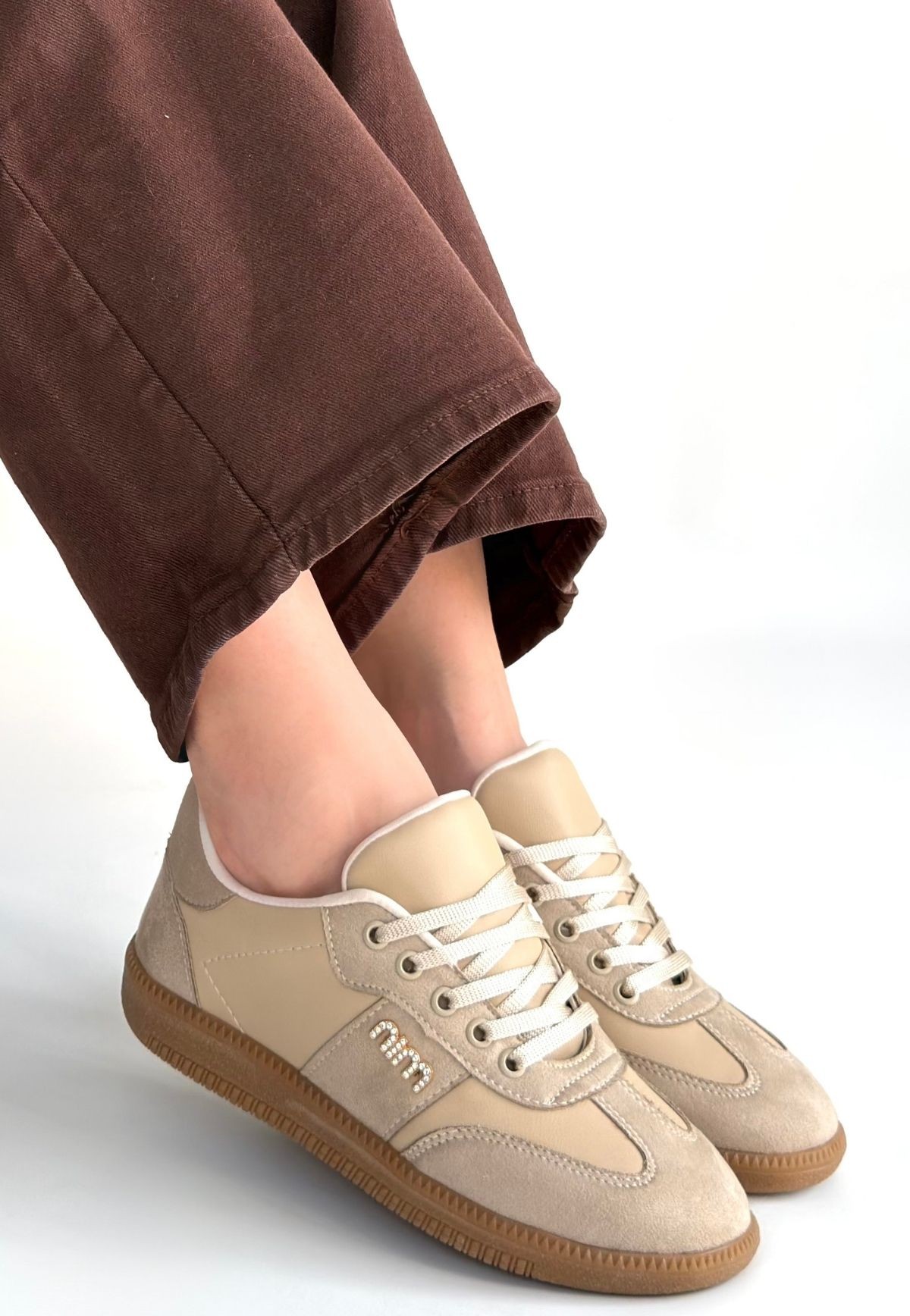 Lunga Bej Cilt Bağcıklı Spor Ayakkabı - Lisinya Lunga Bej Cilt Bağcıklı Spor Ayakkabı - Lisinya