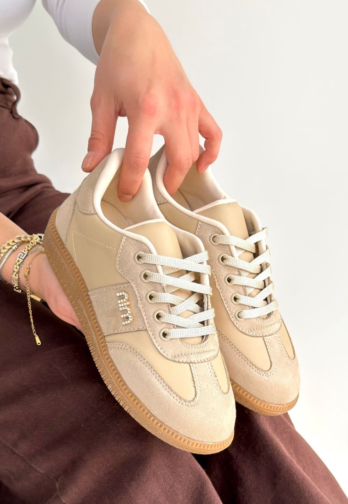 Lunga Bej Cilt Bağcıklı Spor Ayakkabı - Lisinya Lunga Bej Cilt Bağcıklı Spor Ayakkabı - Lisinya