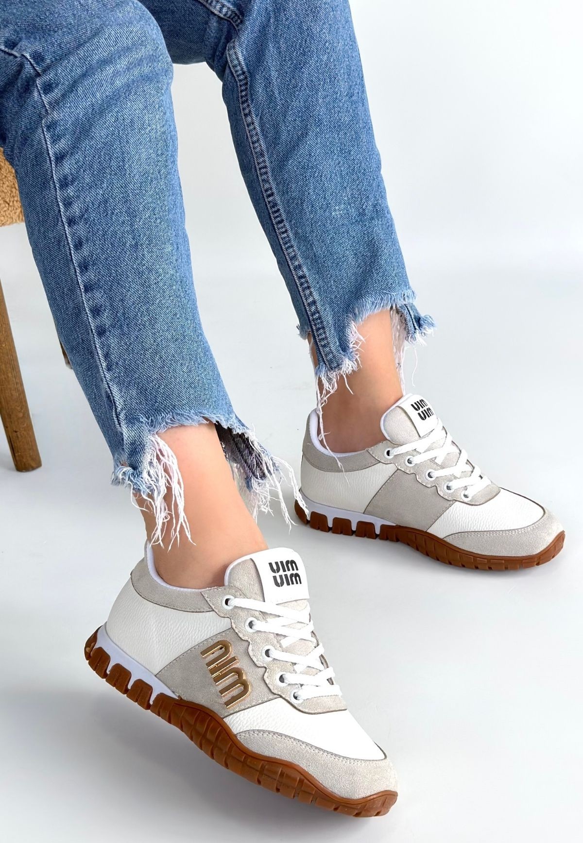 Marje Beyaz Cilt Bağcıklı Spor Ayakkabı - Lisinya