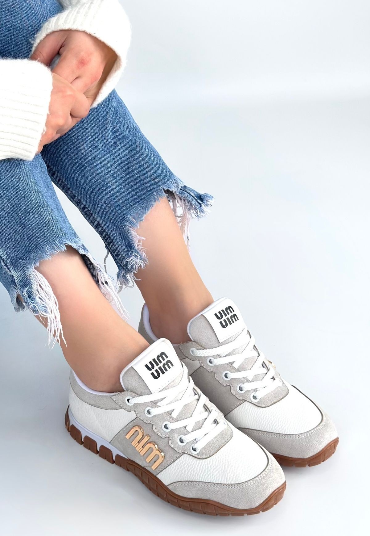 Marje Beyaz Cilt Bağcıklı Spor Ayakkabı - Lisinya