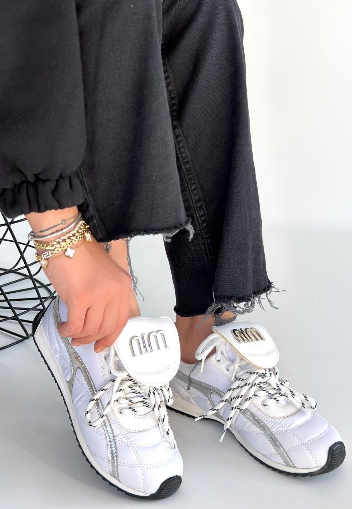 Dissa Beyaz Cilt Bağcıklı Paraşüt Detaylı Spor Ayakkabı - Lisinya