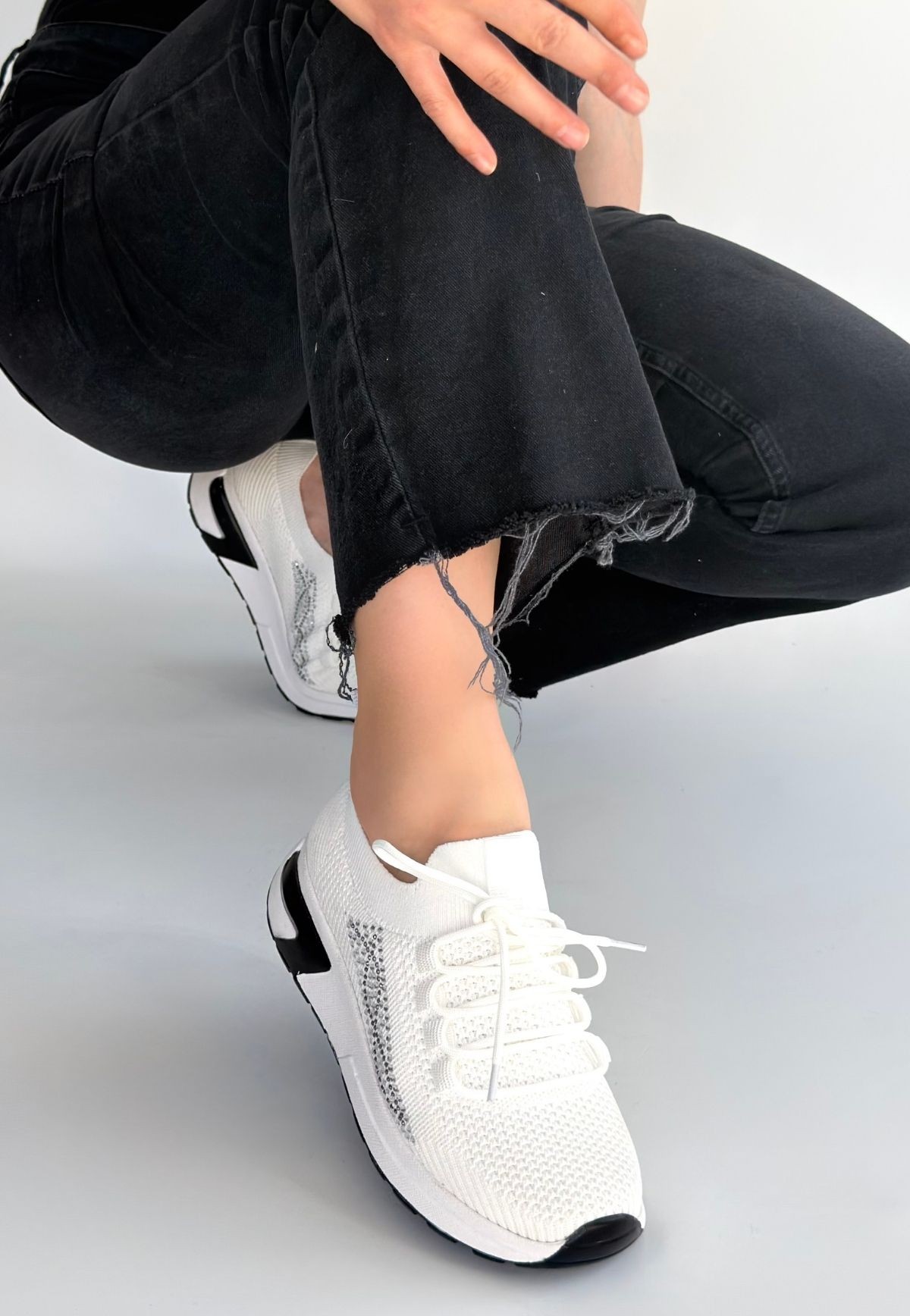 Belan Beyaz Triko Bağcıklı Spor Ayakkabı - Lisinya