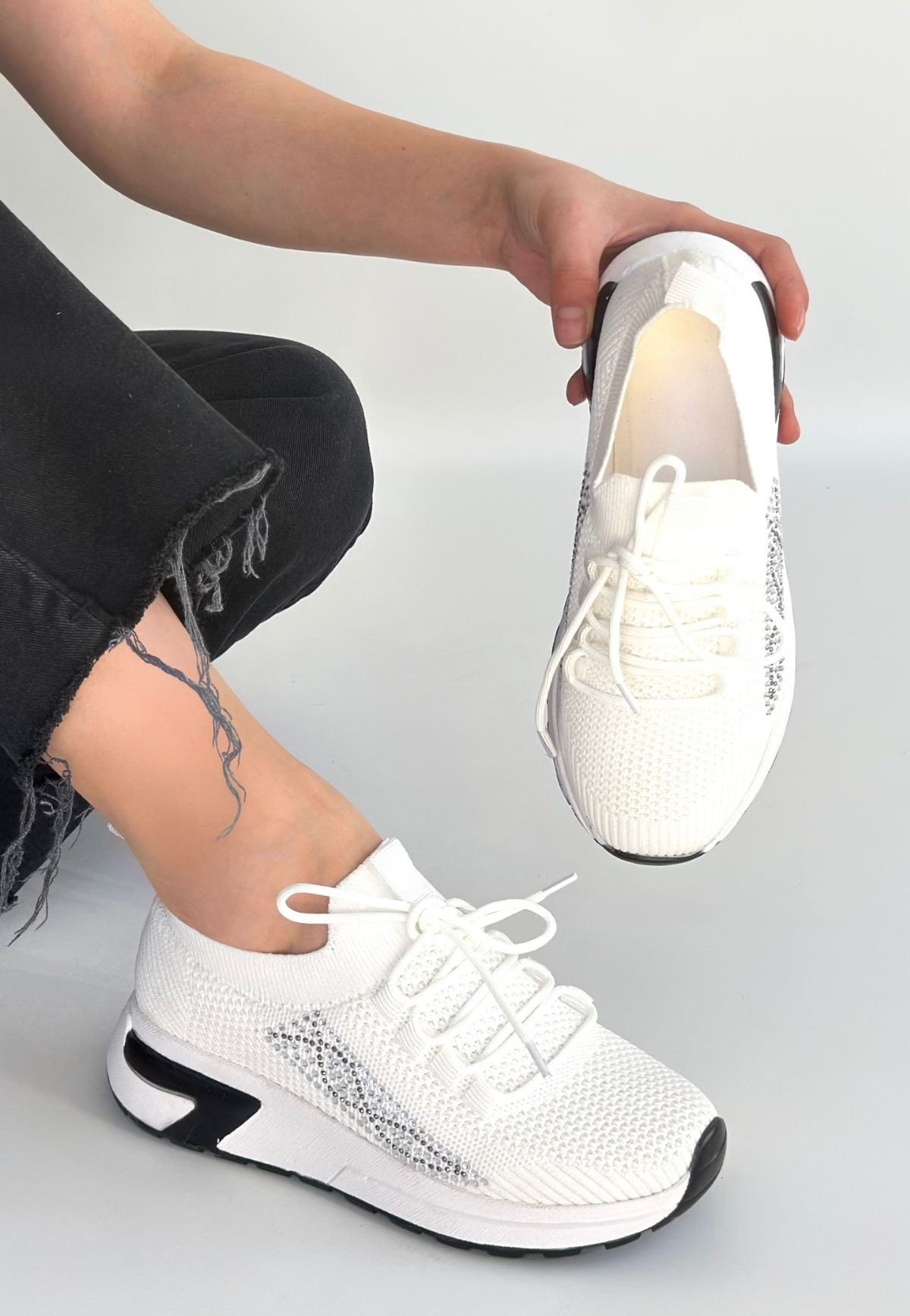 Belan Beyaz Triko Bağcıklı Spor Ayakkabı - Lisinya