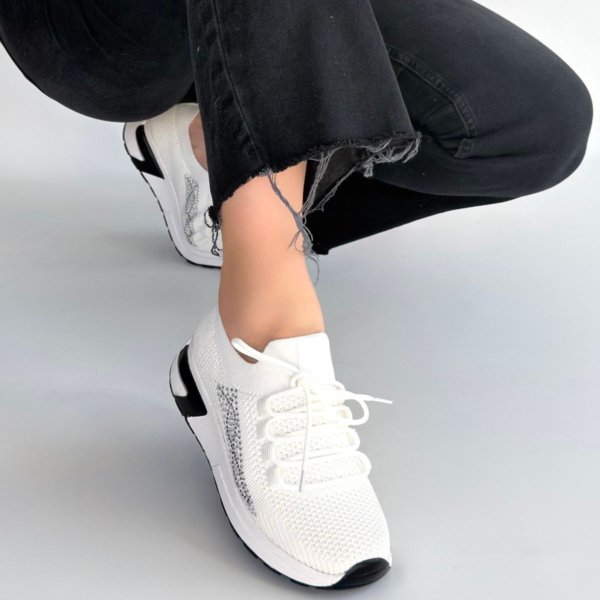 Belan Beyaz Triko Bağcıklı Spor Ayakkabı - Lisinya