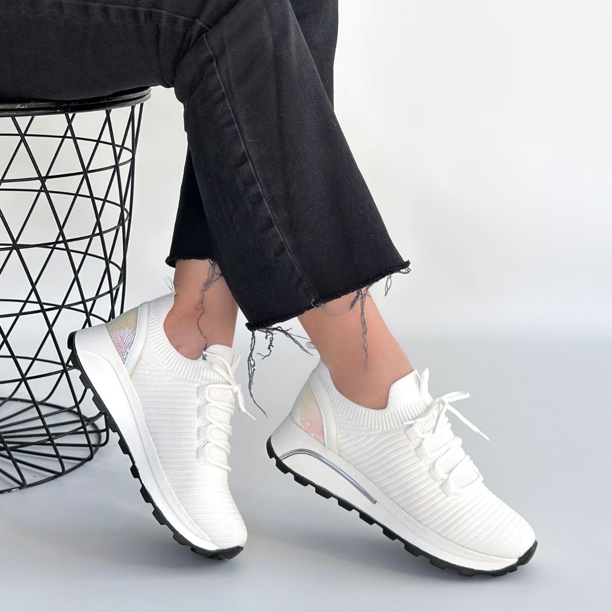 Feort Beyaz Triko Bağcıklı Spor Ayakkabı - Lisinya