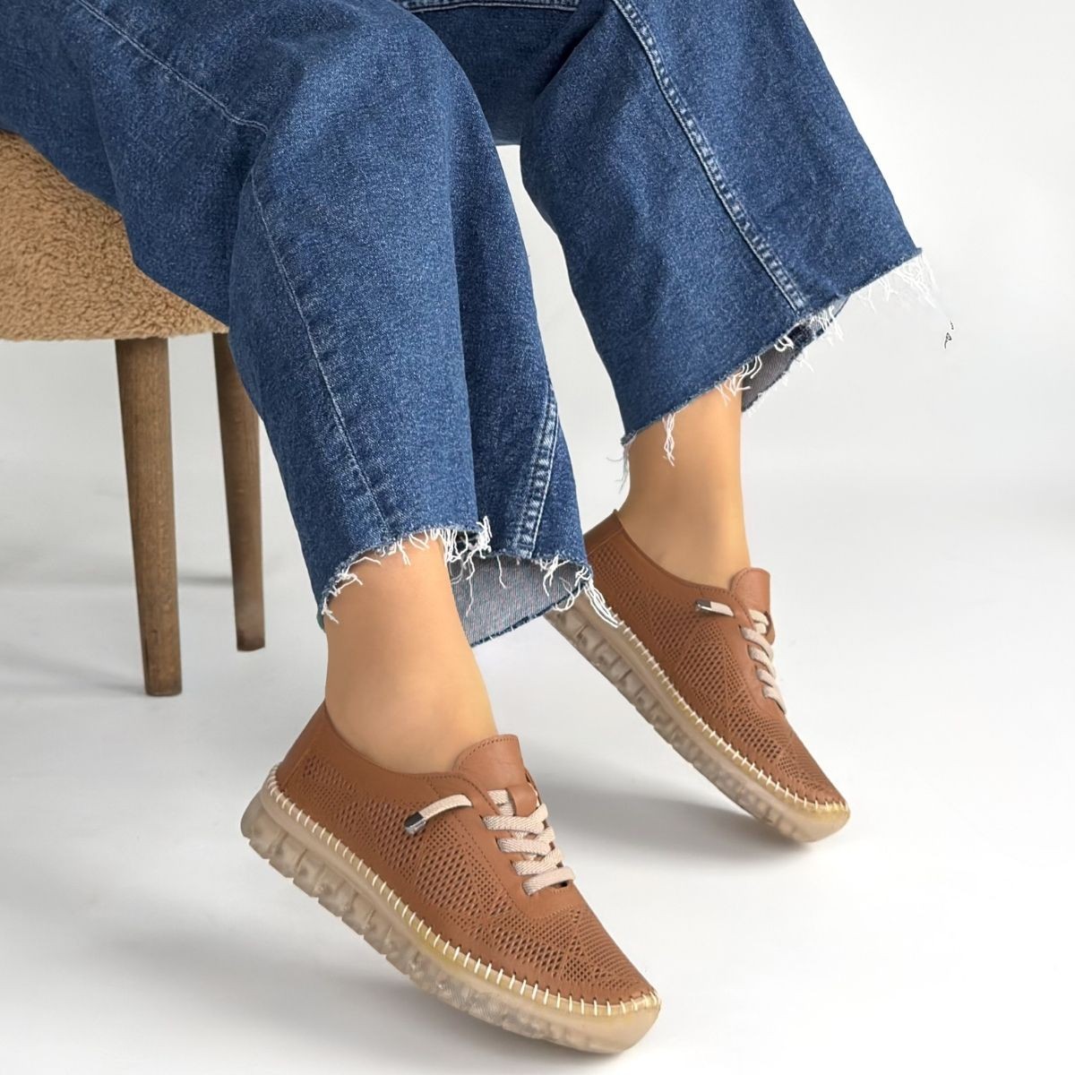 Merja Taba Deri Bağcıklı Spor Ayakkabı - Lisinya