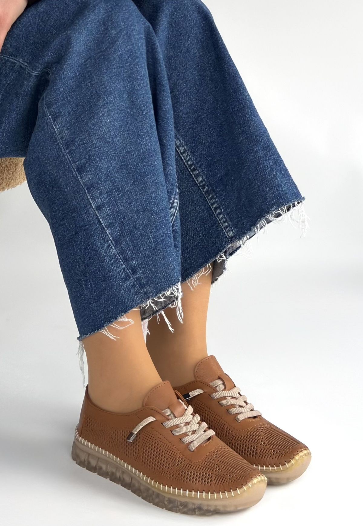 Merja Taba Deri Bağcıklı Spor Ayakkabı - Lisinya