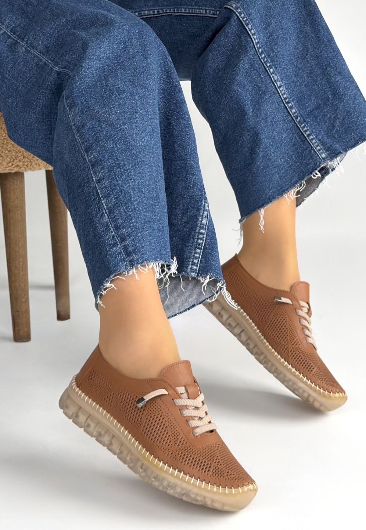 Merja Taba Deri Bağcıklı Spor Ayakkabı - Lisinya