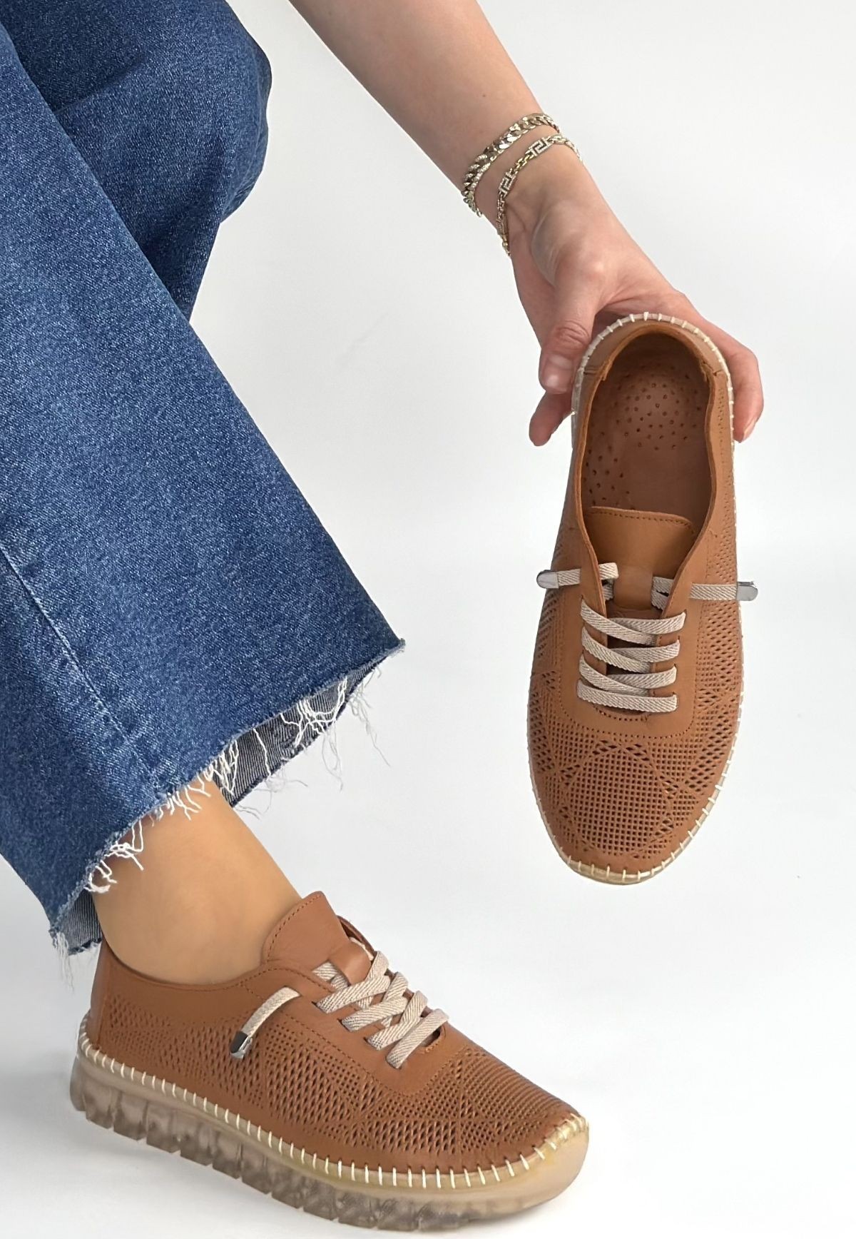 Merja Taba Deri Bağcıklı Spor Ayakkabı - Lisinya