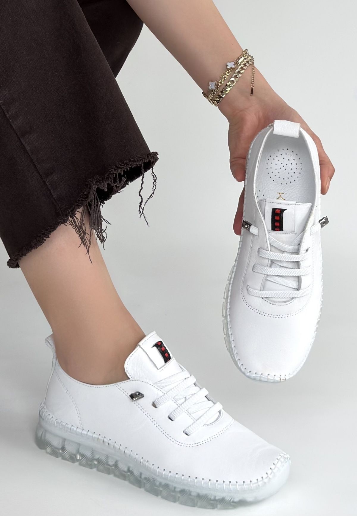 Jiten Beyaz Deri Bağcıklı Spor Ayakkabı - Lisinya