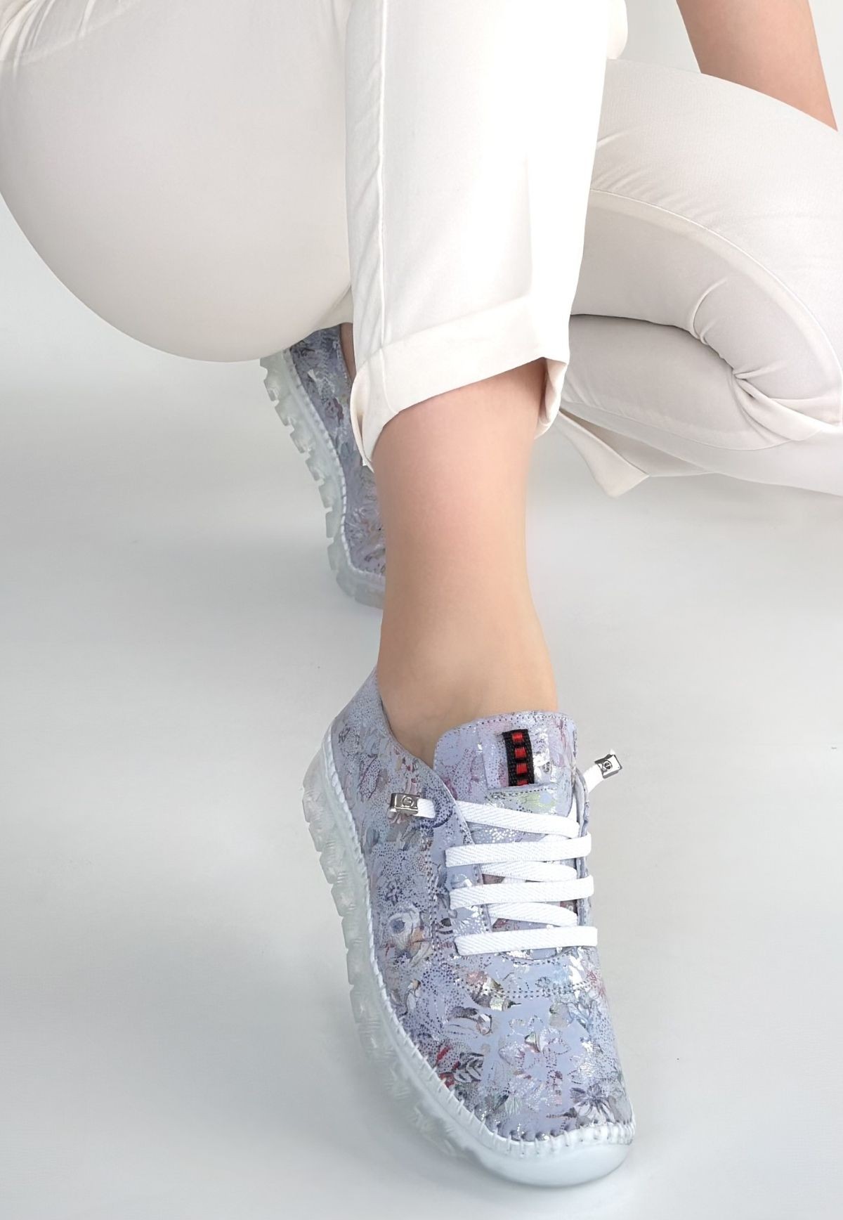 Jiten Lila Desenli Deri Bağcıklı Spor Ayakkabı - Lisinya