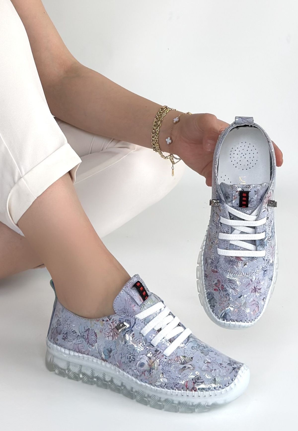 Kinte Lila Desenli Deri Bağcıklı Spor Ayakkabı - Lisinya