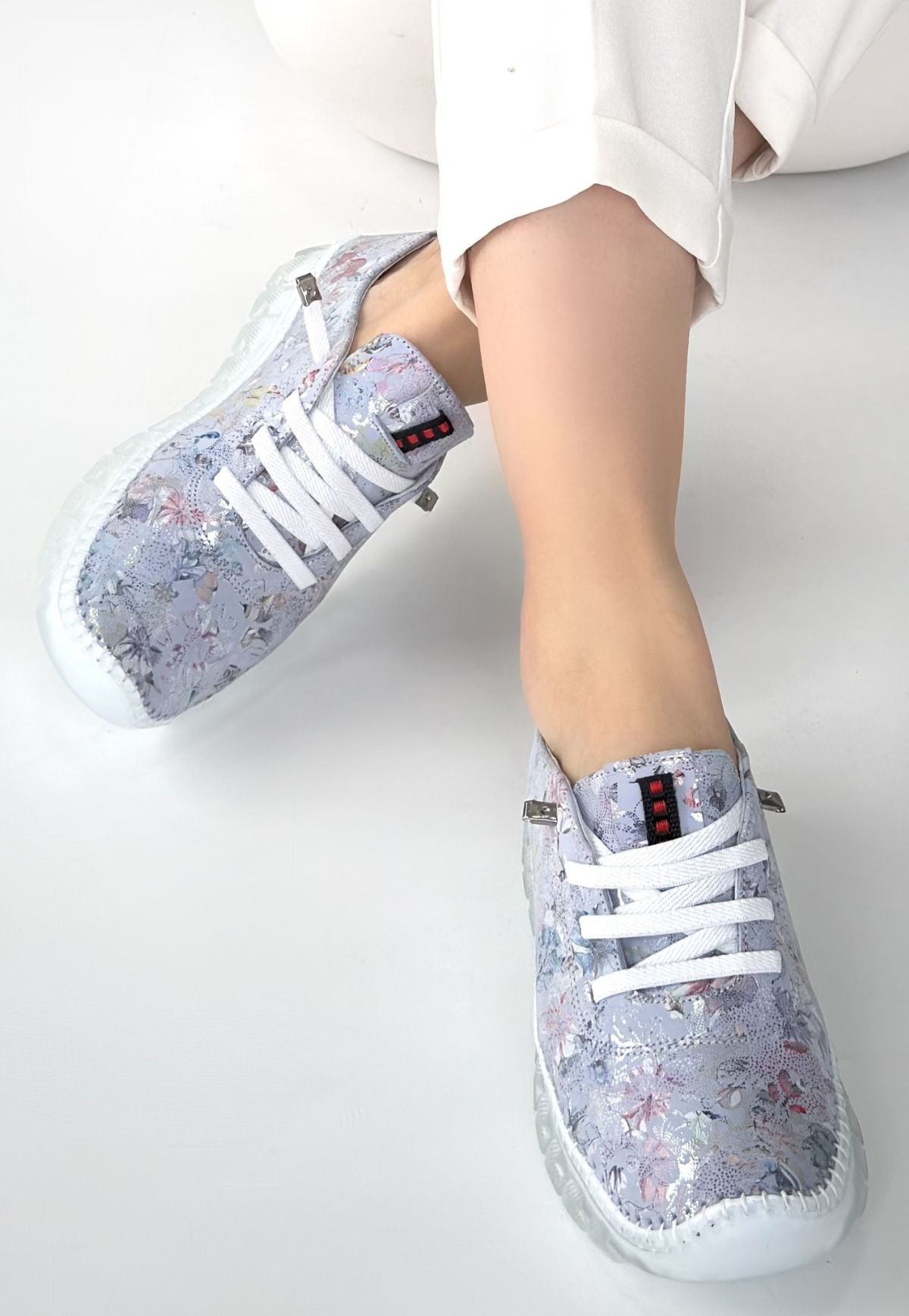 Jiten Lila Desenli Deri Bağcıklı Spor Ayakkabı - Lisinya